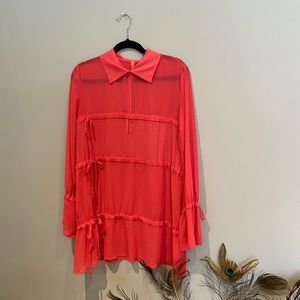 Coral Boho Tunic with Bell Sleeves, M
